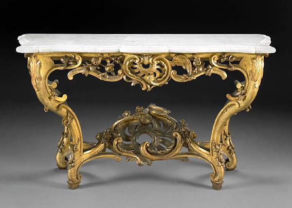 Appraisal: A Louis XV style carved giltwood console table late th