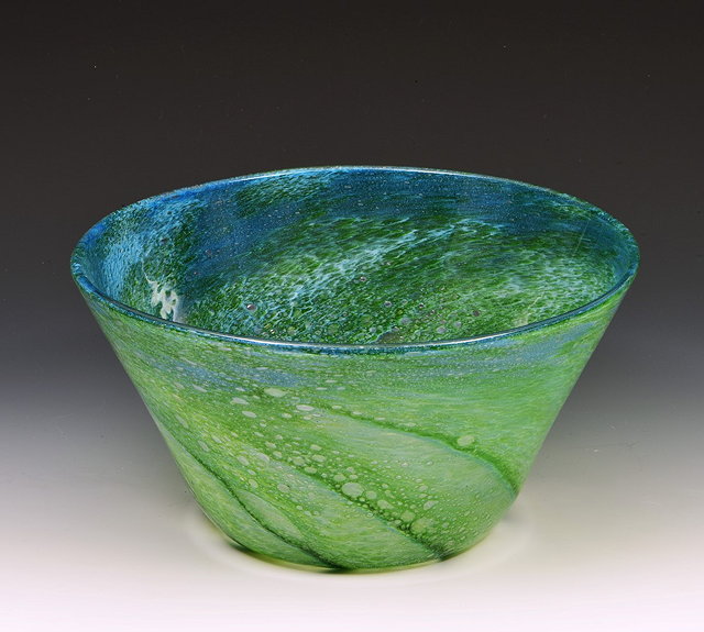 Appraisal: Monart GlassBowl circa mottled blue graduating to green with pin