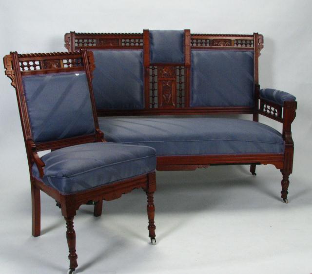 Appraisal: Two Piece Victorian Parlor Set with stick and ball and