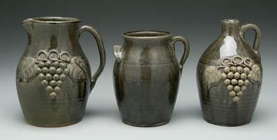 Appraisal: Three pieces John Meaders pottery all with runny olive alkaline