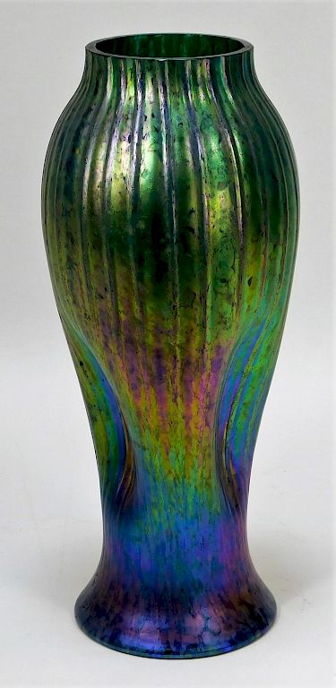 Appraisal: Attr Rindskopf Iridescent Bohemian Art Glass Vase Bohemia th Century