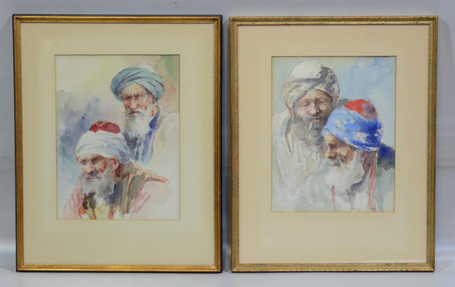 Appraisal: Continental School th Century watercolor Arab Men signed illegibly upper