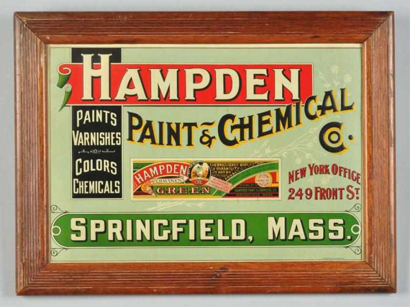 Appraisal: Tin Hampden Paint Chemical Co Advertising Sign Description Springfield MA