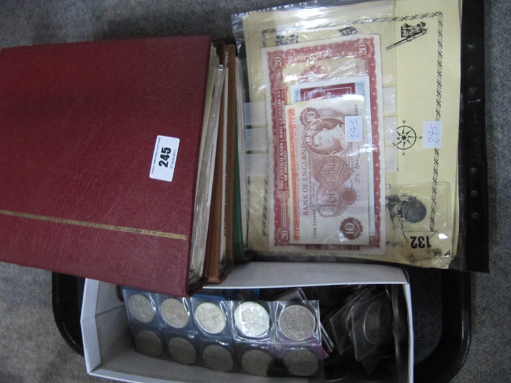 Appraisal: Tray lot of albums of coins loose coins and banknotes