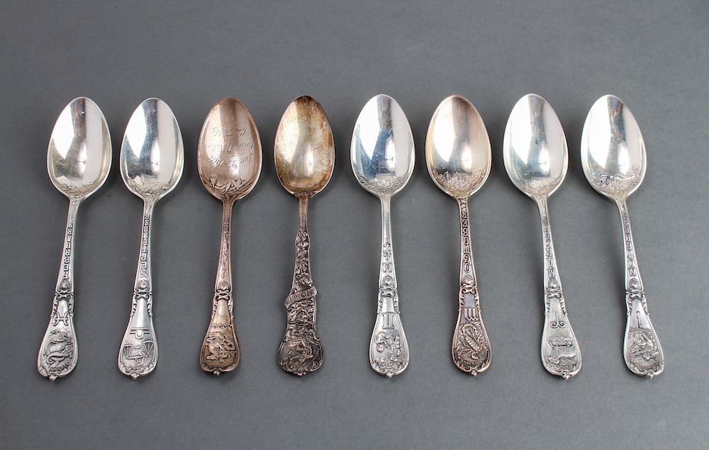 Appraisal: Gorham Mechanics Co Silver Zodiac Tea Spoons Group of eight