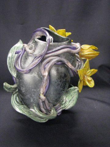 Appraisal: Studio Art Glass Vase applied floral some loss