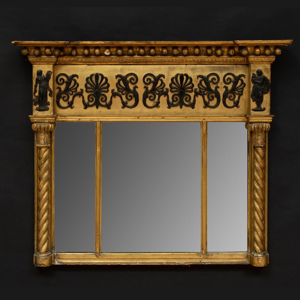 Appraisal: Regency Giltwood and Ebonized Overmantle Mirror x in The Neoclassicist