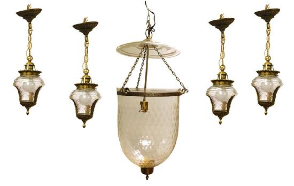 Appraisal: Five late th early th C electrified glass lights one