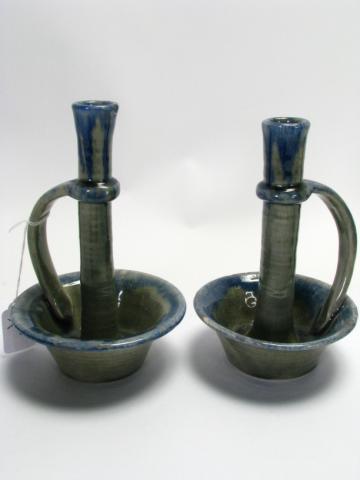 Appraisal: Pair Of Signed Karl Martz Candleholders both With Minor Damage