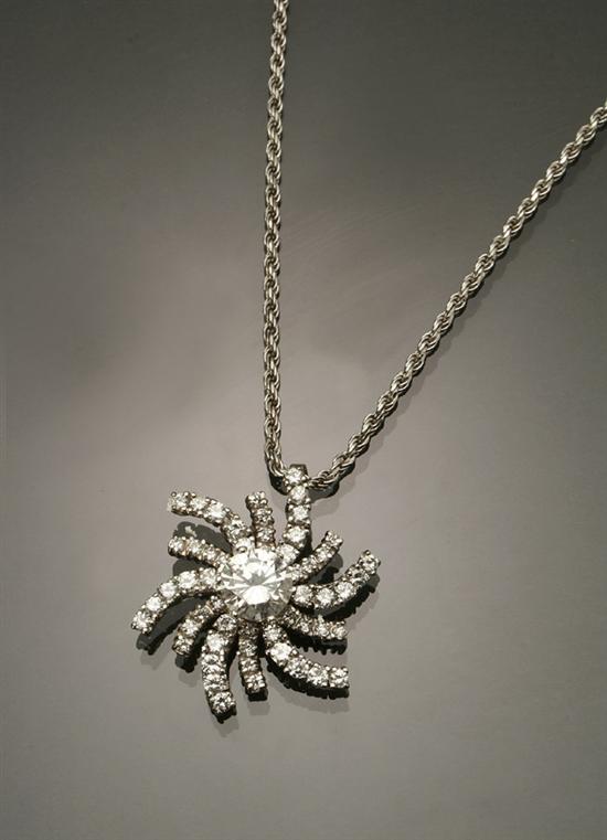 Appraisal: -Karat White-Gold and Diamond Pendant and Chain Set with one