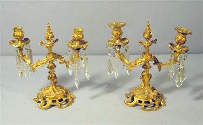 Appraisal: Pair of Louis XV style gilt bronze candelabra mid th