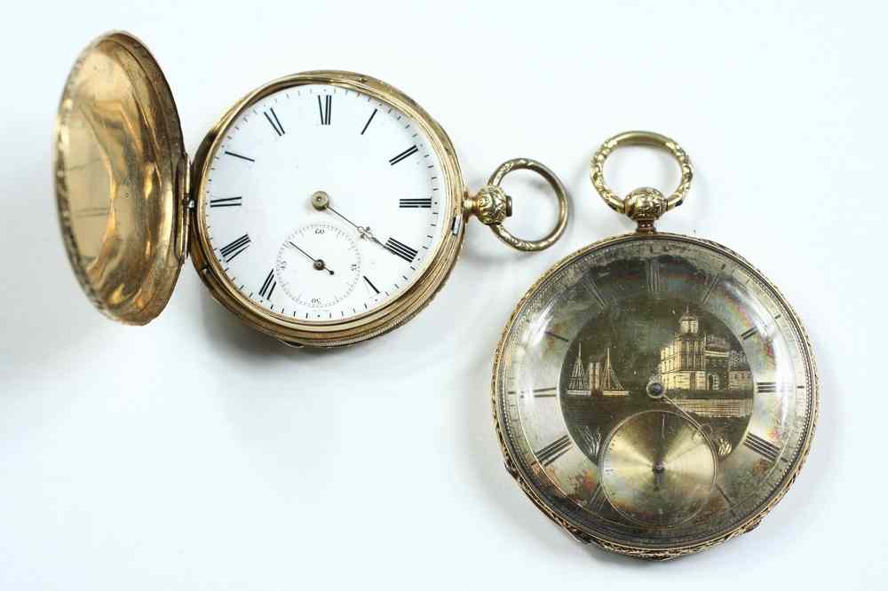 Appraisal: POCKET WATCHES - The first an K yellow gold pictorial