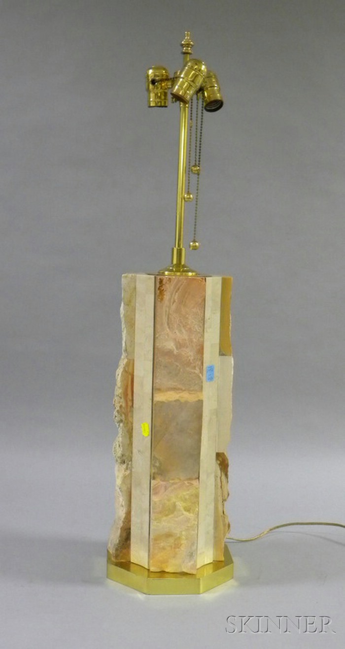 Appraisal: Modern Rough-cut Stone Lamp with Shade ht approx in