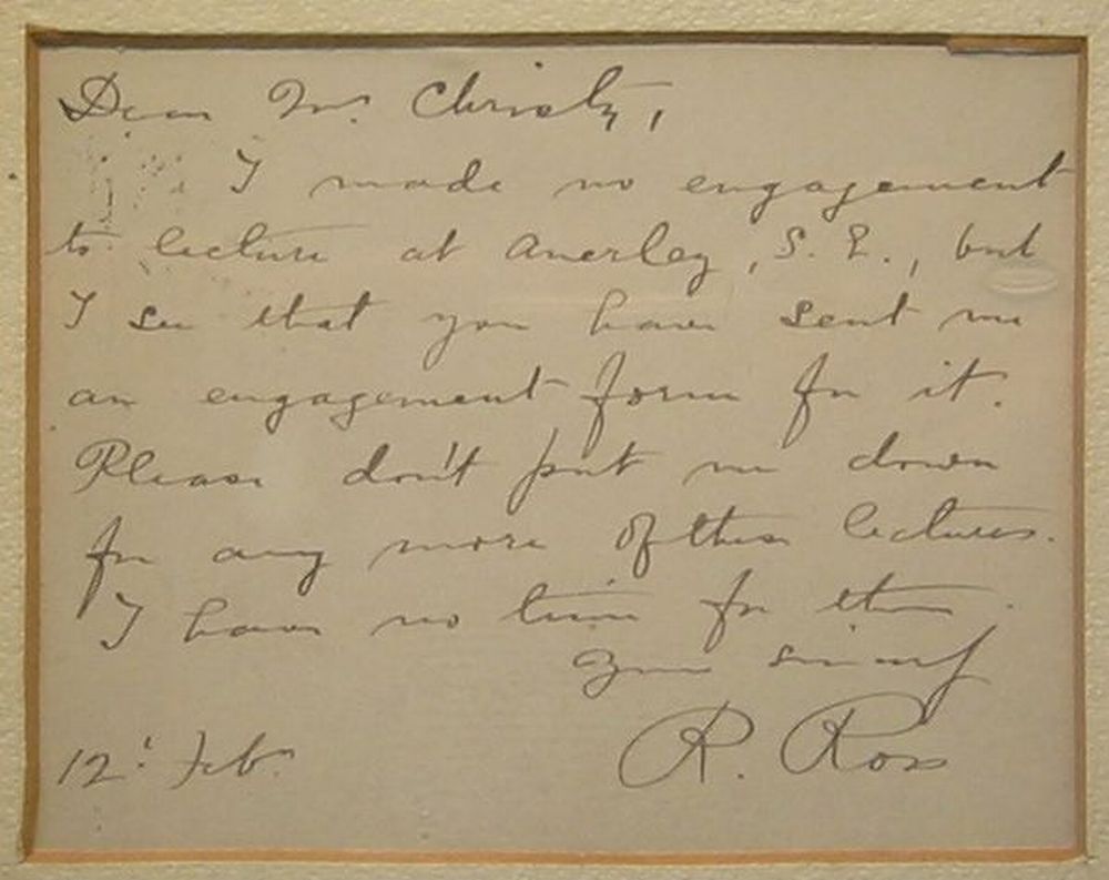 Appraisal: ROSS RONALD SIR Autograph Letter Signed R Ross to Mr