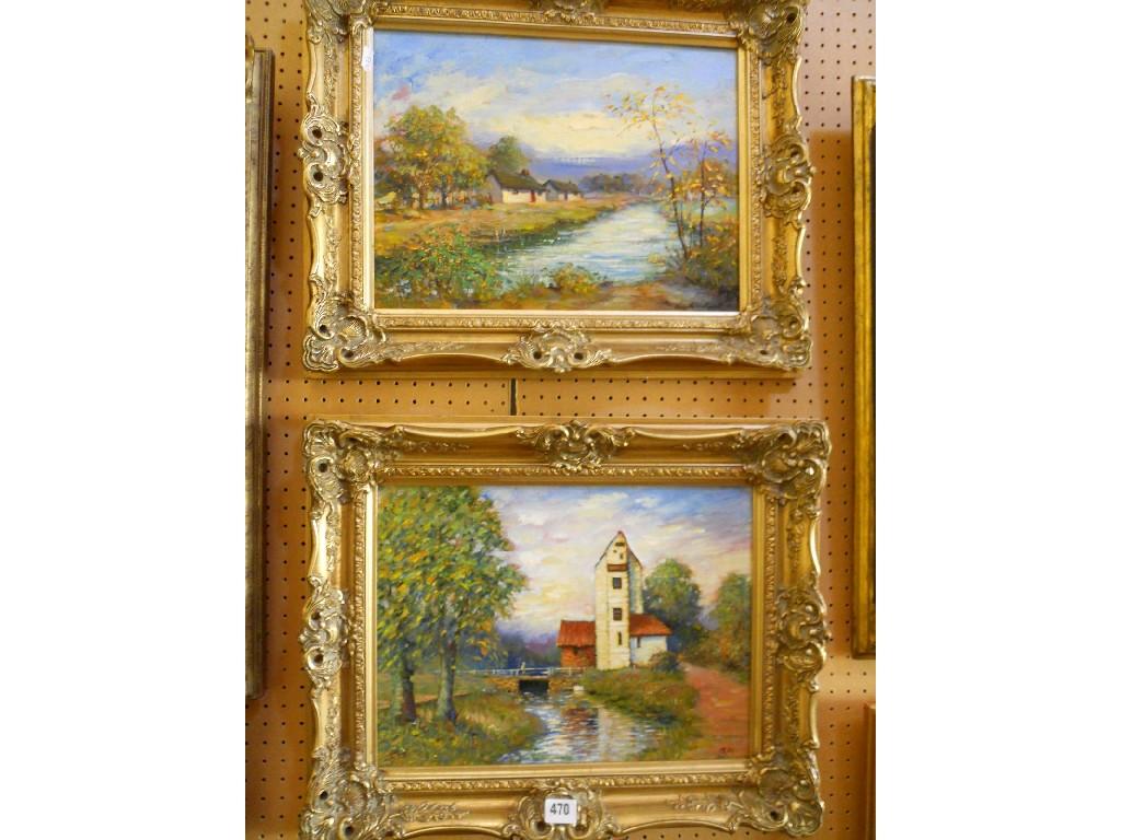 Appraisal: A pair of oil paintings on canvas of river landscapes