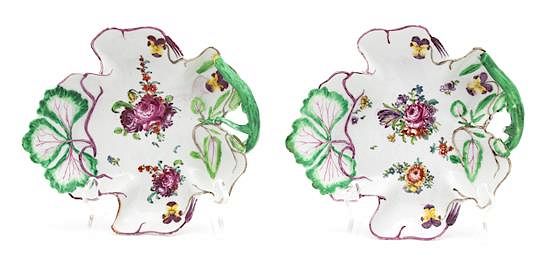 Appraisal: A Pair of Longton Hall Porcelain Leaf-form Plates Length inches