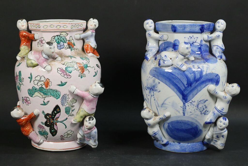 Appraisal: Chinese porcelain boys or fertility vases each with climbing children