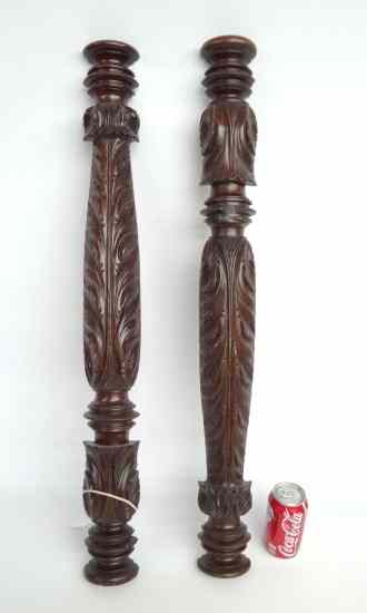 Appraisal: Pair th c carved columns '' Ht