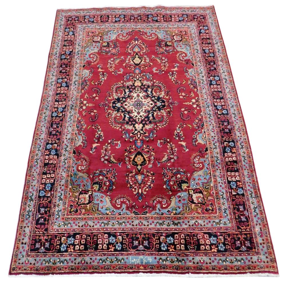 Appraisal: RUG Semi-Antique Persian Mashed ' x ' merlot field ensconced