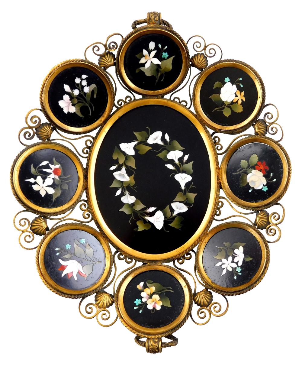 Appraisal: PIETRA DURA CENTERPIECE OR BASKET ITALIAN TH C BRONZE FRAME