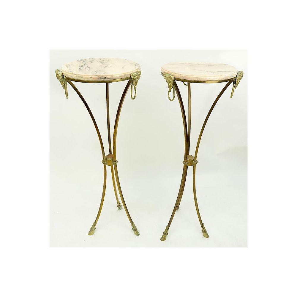 Appraisal: Pair of Marble Top Maison Jansen Style Brass Pedestal Tables