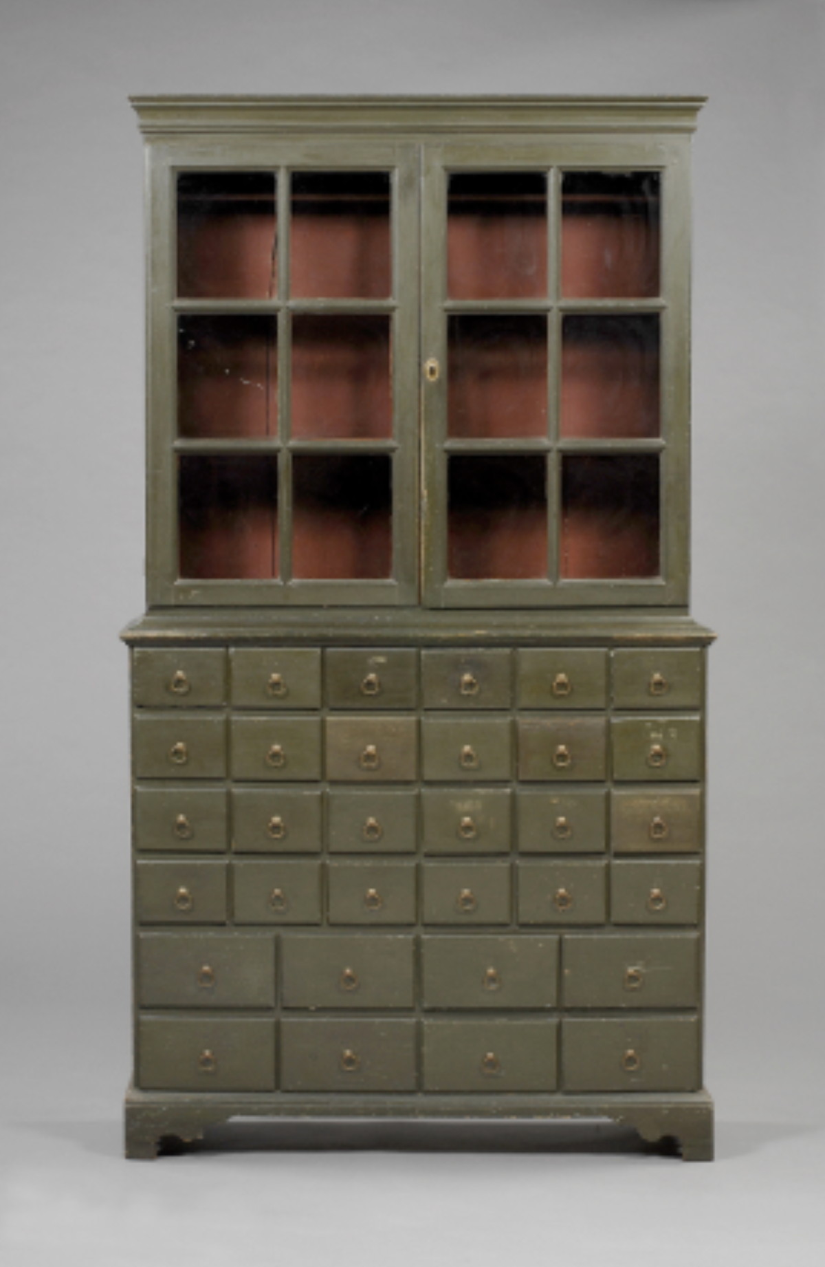 Appraisal: RARE WESTERN NEW YORK STATE CHIPPENDALE GREEN-PAINTED APOTHECARY CUPBOARD The