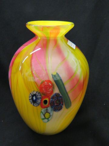 Appraisal: Italian Art Glass Vase millefori in pulled feather design excellent