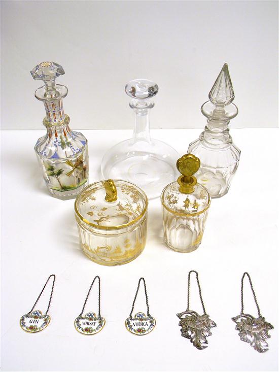 Appraisal: Fine glassware including two vanity jars with gilt genre decorations