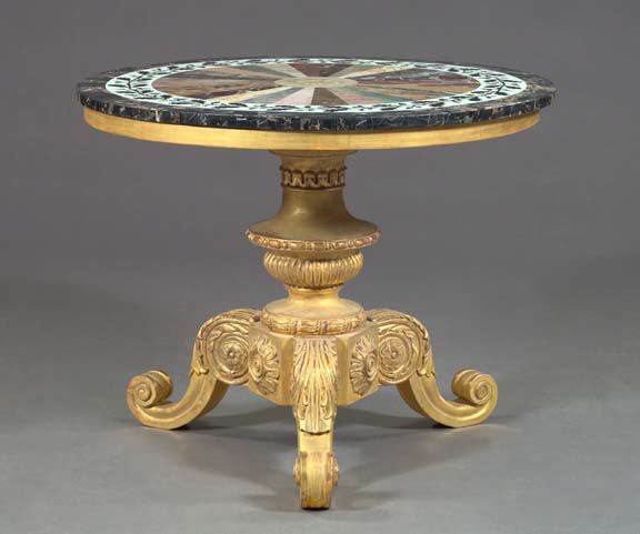 Appraisal: Italian Giltwood Marble-Top Center Table the circular specimen marble top