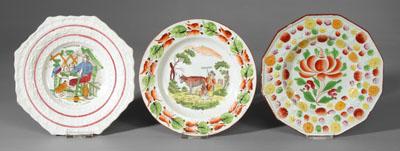 Appraisal: Three pearlware ABC plates one with central bouquet - in