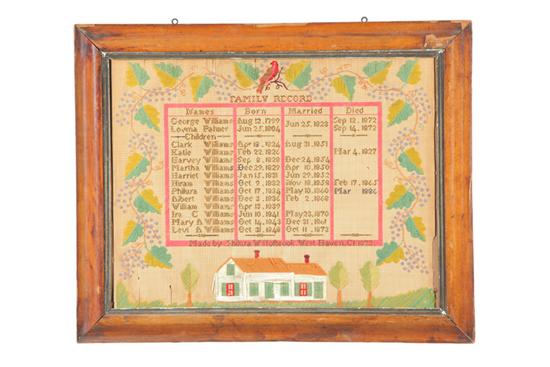 Appraisal: CONNECTICUT FAMILY RECORD NEEDLEWORK Philura Williams Holbrook West Haven New