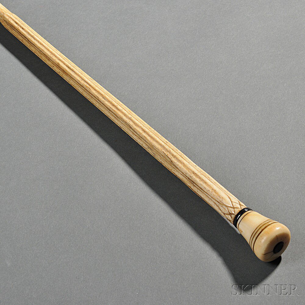 Appraisal: Carved Whalebone Cane America th century with reeded carved whalebone