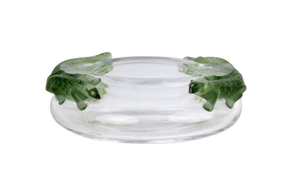 Appraisal: LALIQUE GREEN CLEAR GLASS BOWLBamako pattern inches wide inches high