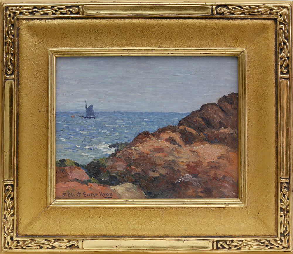 Appraisal: Joseph Eliot Enneking Oil on Artist Board Sea and Rocks