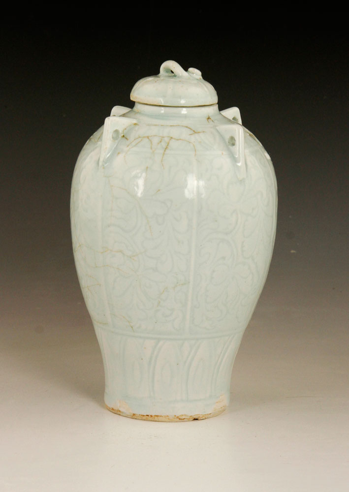 Appraisal: - Chinese Yinqing Ware Covered Jar Chinese Yinqing ware covered