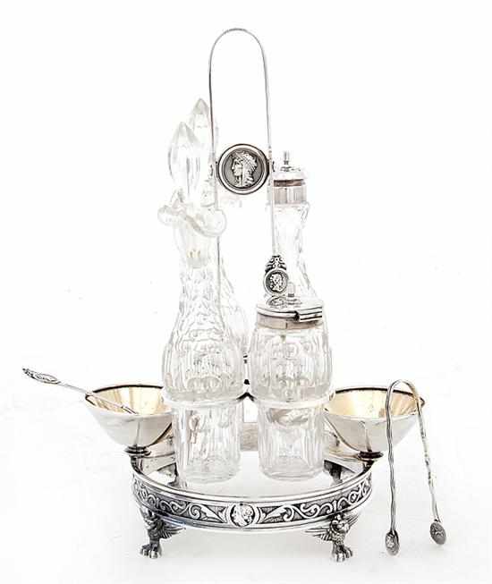 Appraisal: Gorham Medallion silverplate cruet set Rhode Island circa U-shaped handle