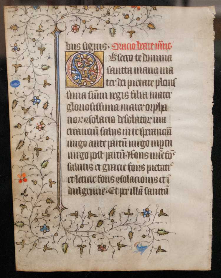 Appraisal: BOOK OF HOURS ILLUMINATED MANUSCRIPT double sided excerpt from a