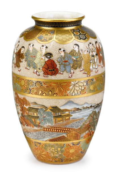 Appraisal: Japanese earthenware satsuma vase Shizanmarked