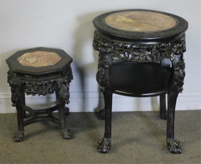 Appraisal: Two Highly Carved Asian Hardwood Tables Fine quality table on