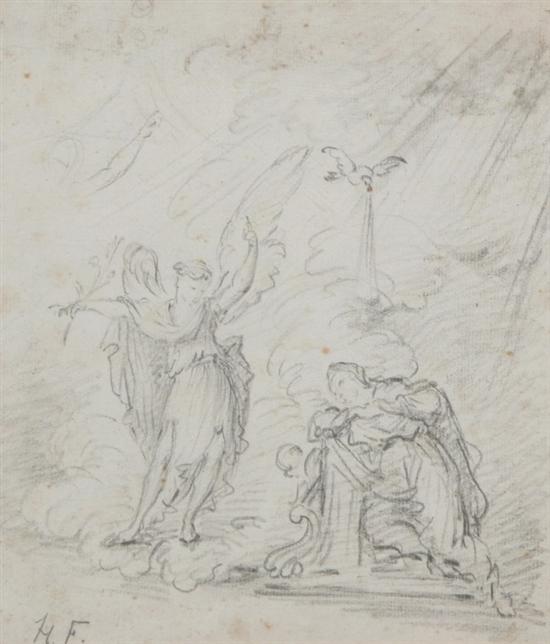 Appraisal: CIRCLE OF JEAN- HONOR FRAGONARD French - THE ANNUNCIATION bears