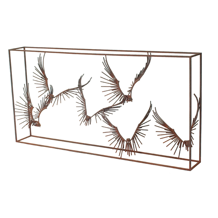 Appraisal: C Jere sculpture steel open rectangular frame supports six birds