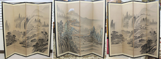 Appraisal: A SET OF THREE FOUR-PANEL FLOOR SCREENS Chinese th century