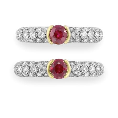 Appraisal: Pair of Platinum Gold Ruby and Diamond Band Rings Tiffany