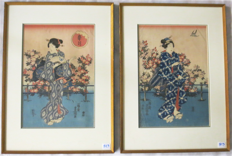 Appraisal: UTAGAWA KUNISADA I Toyokuni III TWO COLOR WOODCUTS Japan -