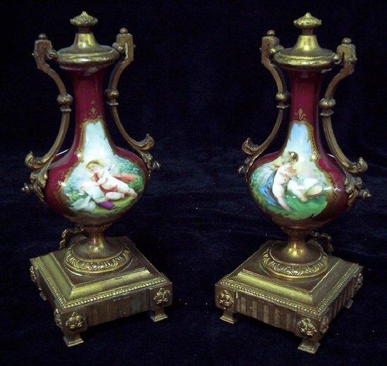 Appraisal: A pair of late th Century gilt metal mounted vases