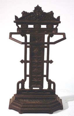 Appraisal: An Aesthetic Movement cast iron stick stand with foliate panels