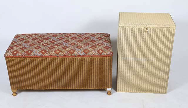 Appraisal: A LLOYD LOOM RECTANGULAR OTTOMAN STOOL painted gold on short