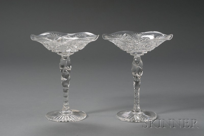 Appraisal: Pair of Hawkes Steuben Compotes Cut glass Corning New York