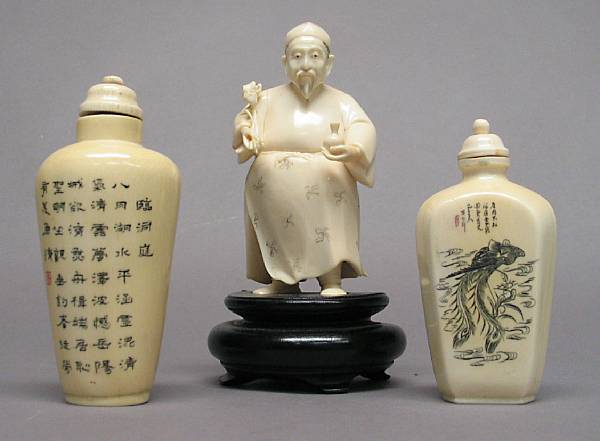 Appraisal: A group of three Chinese carved ivory decorations Including a