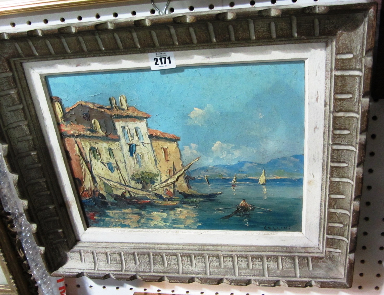 Appraisal: Cellini th century Italian coastal scene oil on board signed